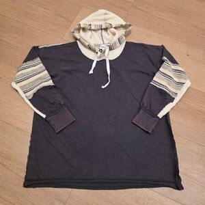 BKE Pieced Plaid Hood Sweater Womens Size S Waffle Knit French Terry Cloth Lined